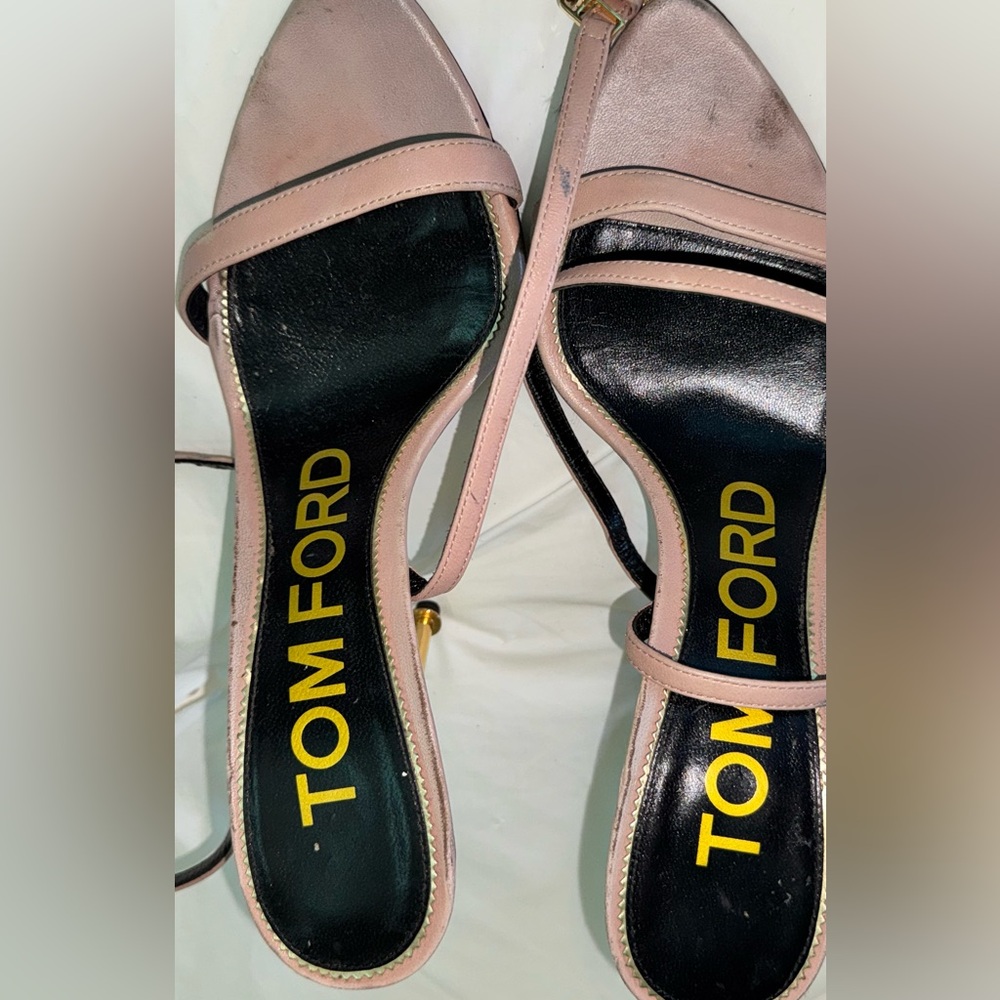 Tom Ford Nude Leather Padlock Sandals (Size 37)